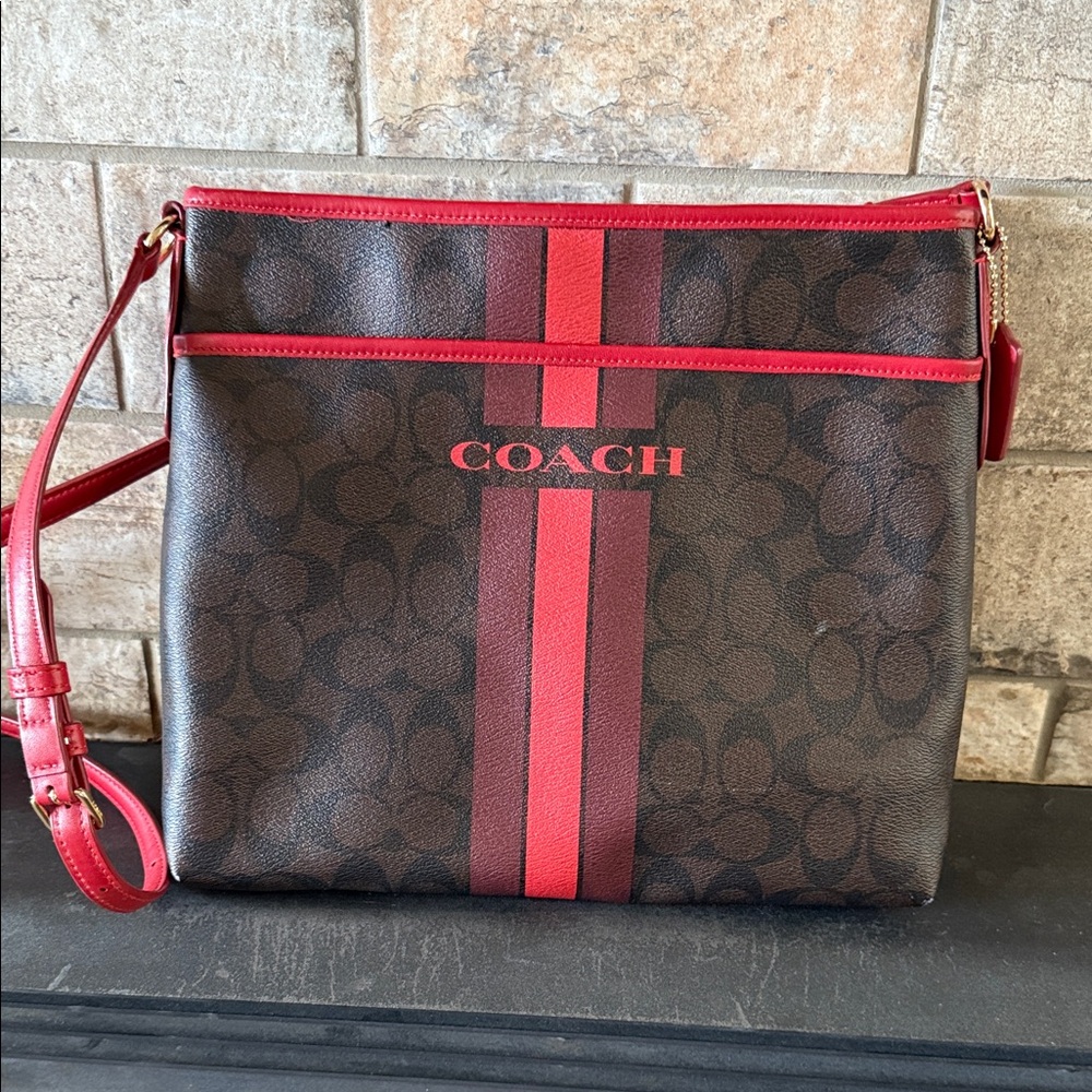 EUC Coach Varsity Brown and Red Messenger Bag